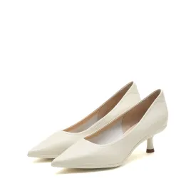 Beige Leather Pointed Toe Pumps