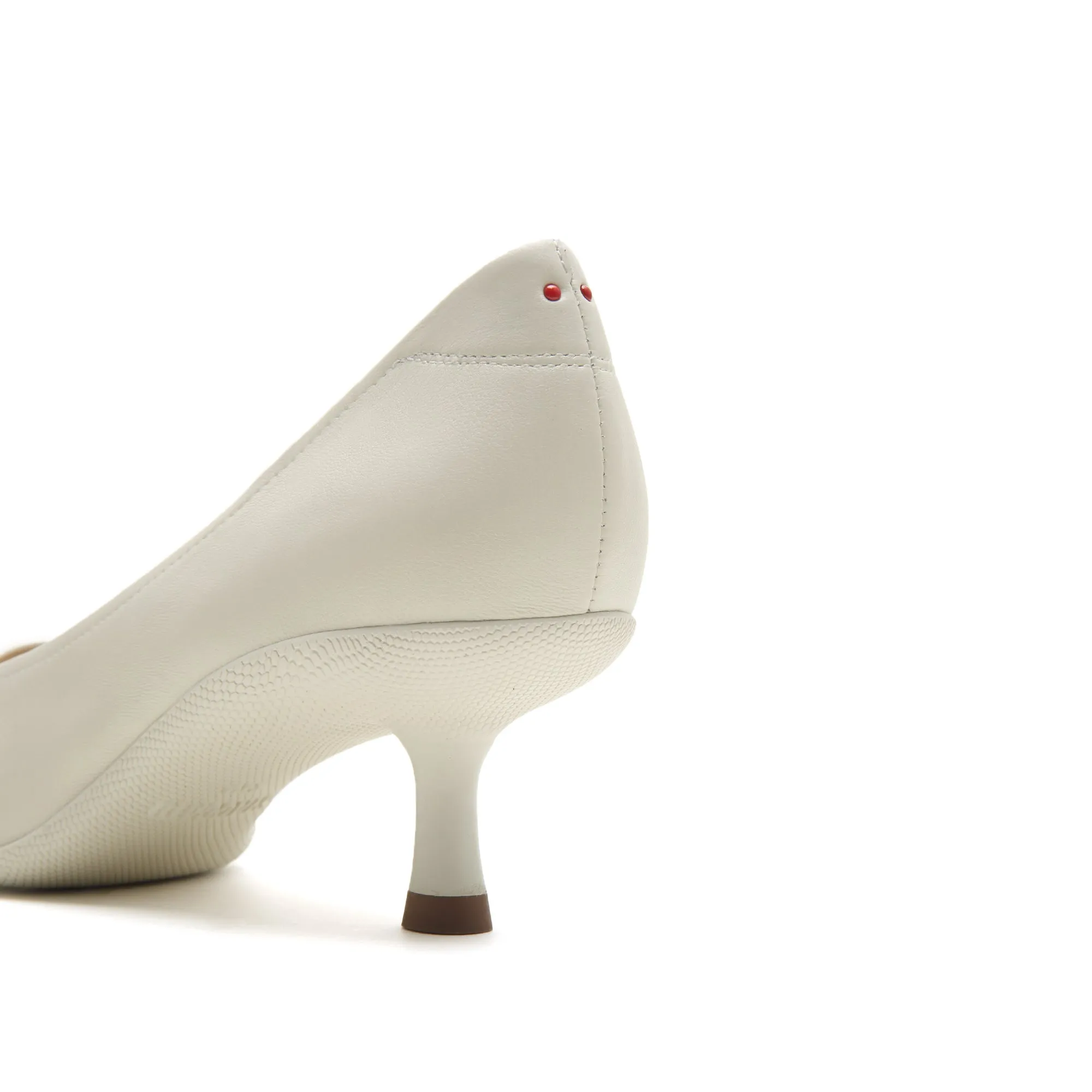 Beige Leather Pointed Toe Pumps