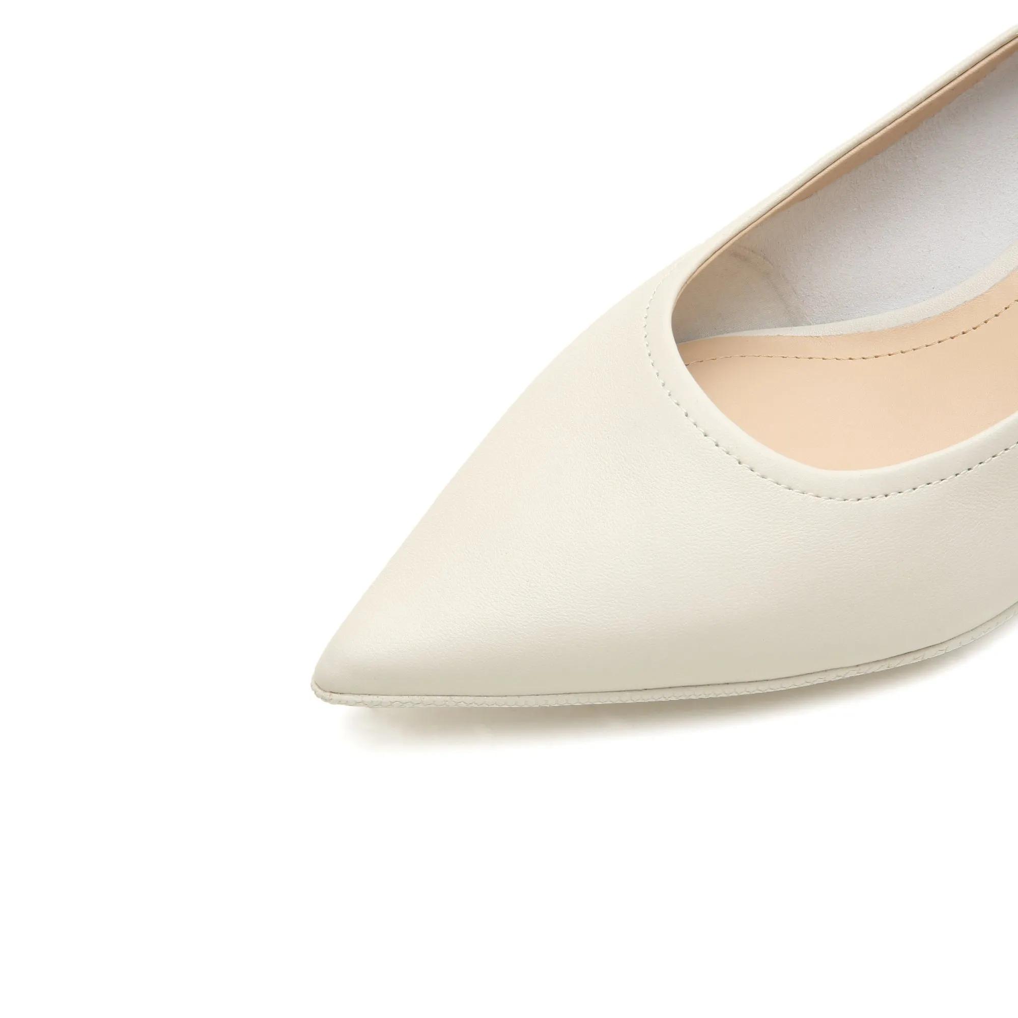 Beige Leather Pointed Toe Pumps