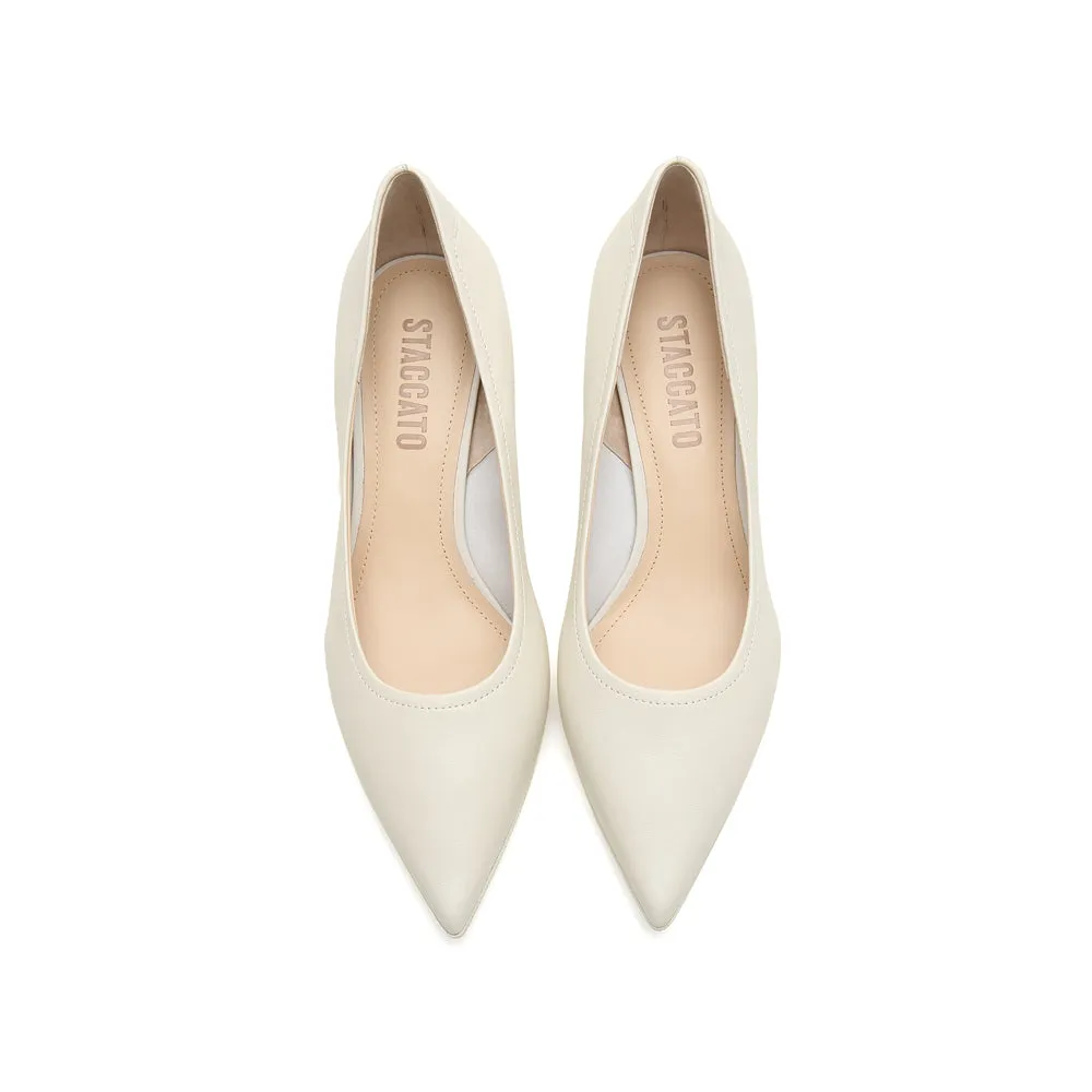 Beige Leather Pointed Toe Pumps