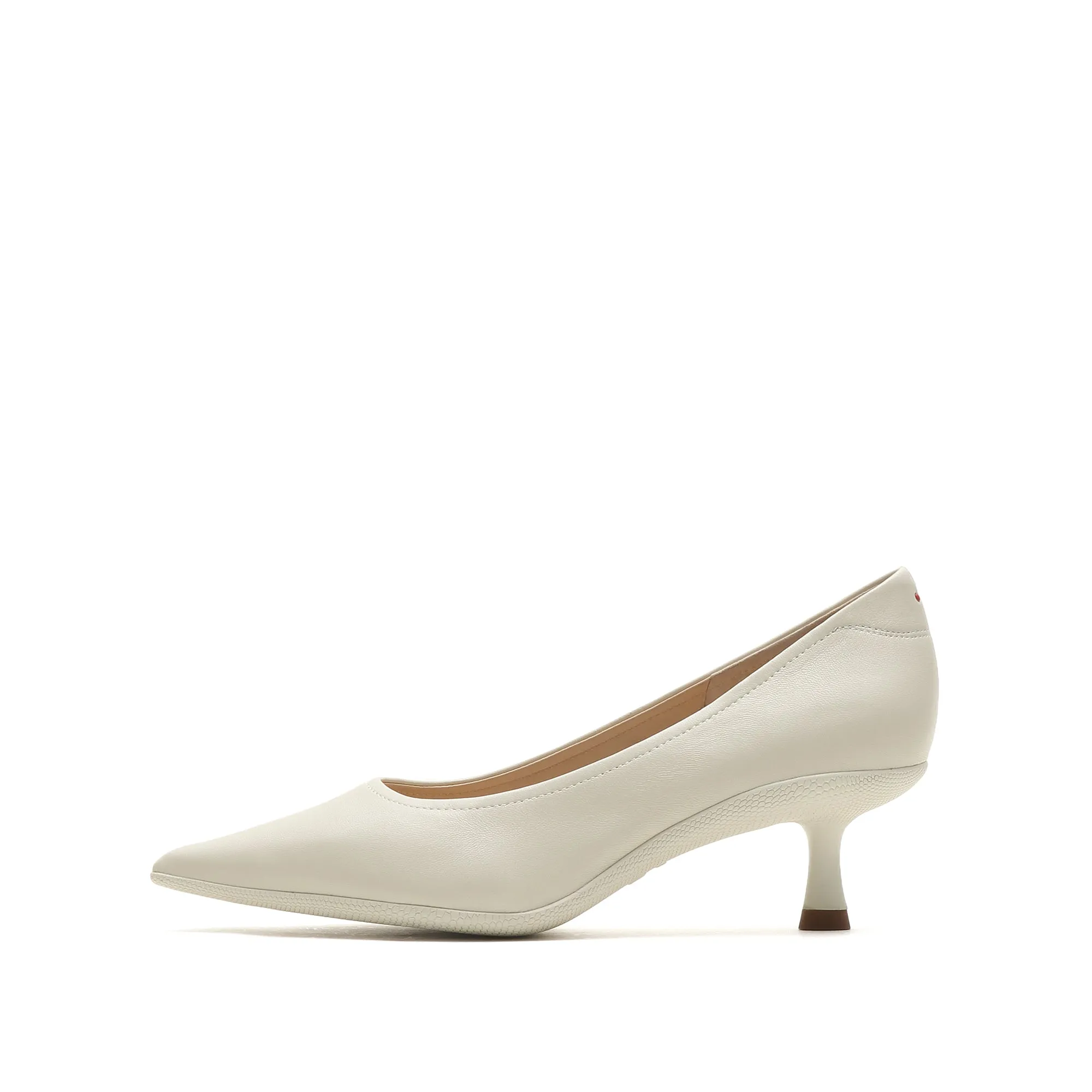 Beige Leather Pointed Toe Pumps