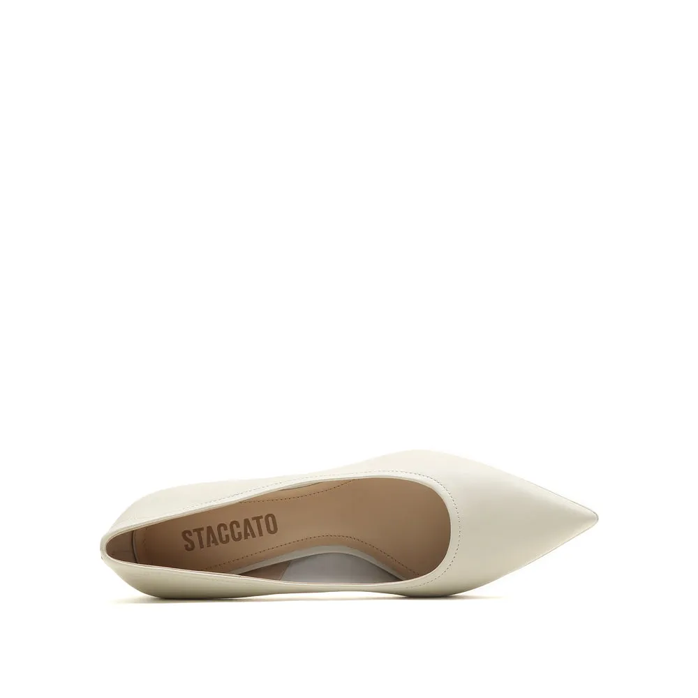 Beige Leather Pointed Toe Pumps