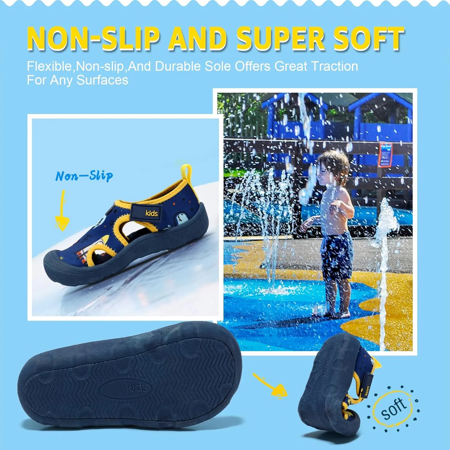 Boys Girls Water Shoes Quick-Dry Wide Toe Box Shoes Toddler Cute Beach Swim Pool Shoes(Toddler/Little Kid)