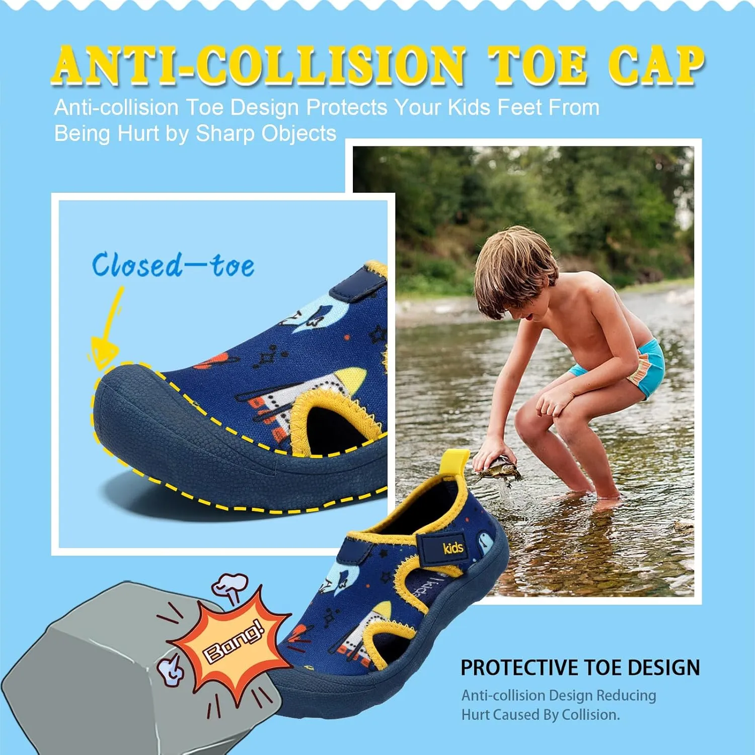 Boys Girls Water Shoes Quick-Dry Wide Toe Box Shoes Toddler Cute Beach Swim Pool Shoes(Toddler/Little Kid)
