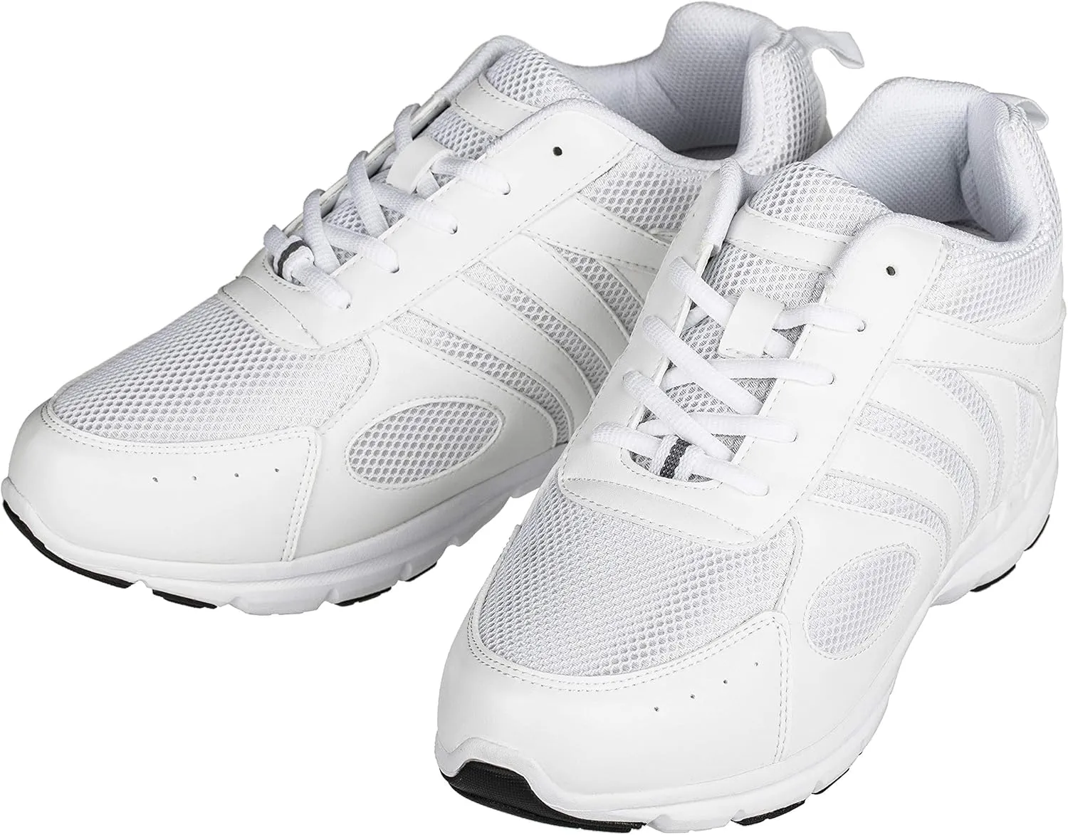 CALTO Men's Invisible Height Increasing Elevator Shoes - White Leather/Mesh Lace-up Super Lightweight Trainer Sneakers - 3 Inches Taller - G3303 - Size 9 D(M) US