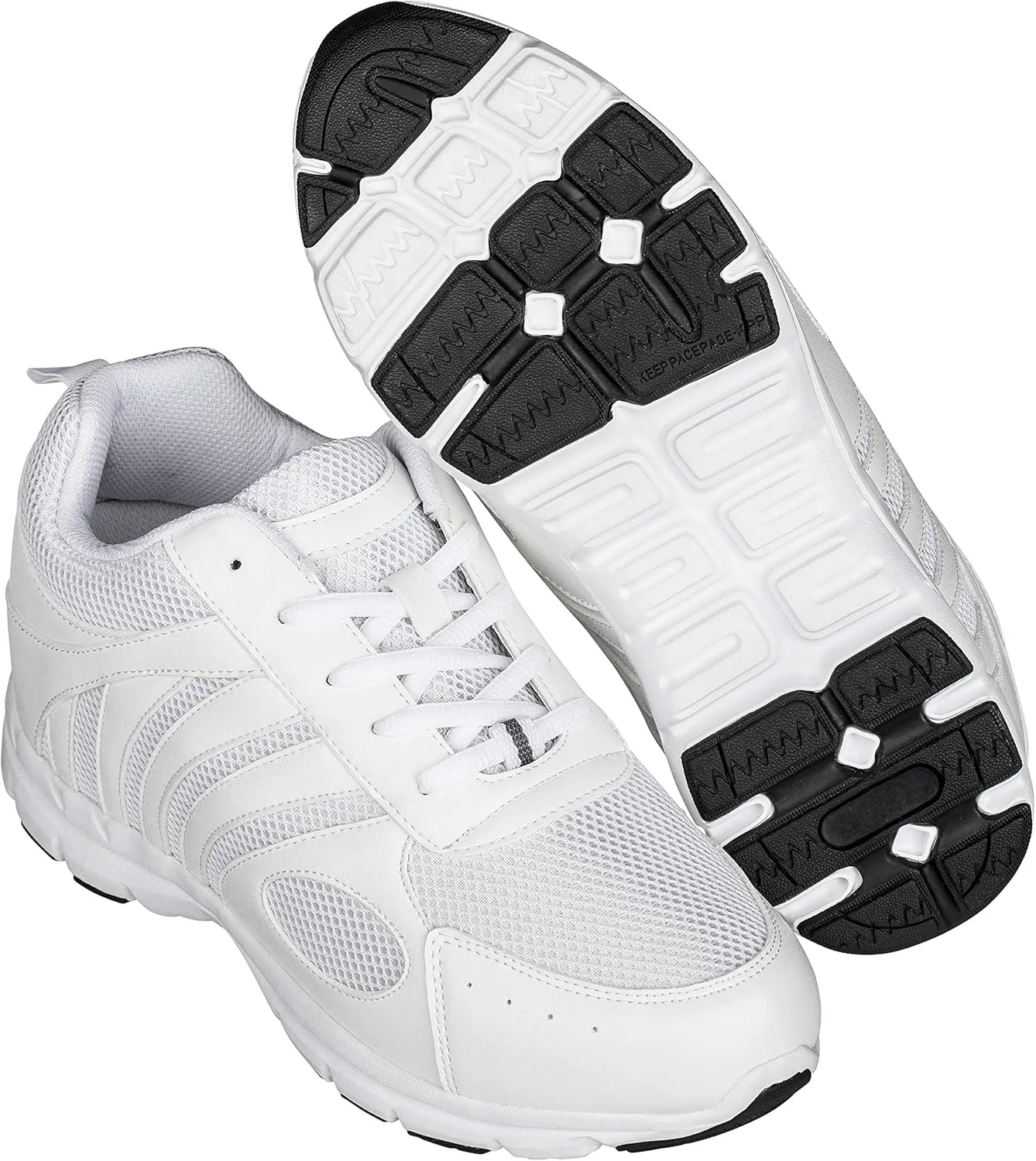 CALTO Men's Invisible Height Increasing Elevator Shoes - White Leather/Mesh Lace-up Super Lightweight Trainer Sneakers - 3 Inches Taller - G3303 - Size 9 D(M) US