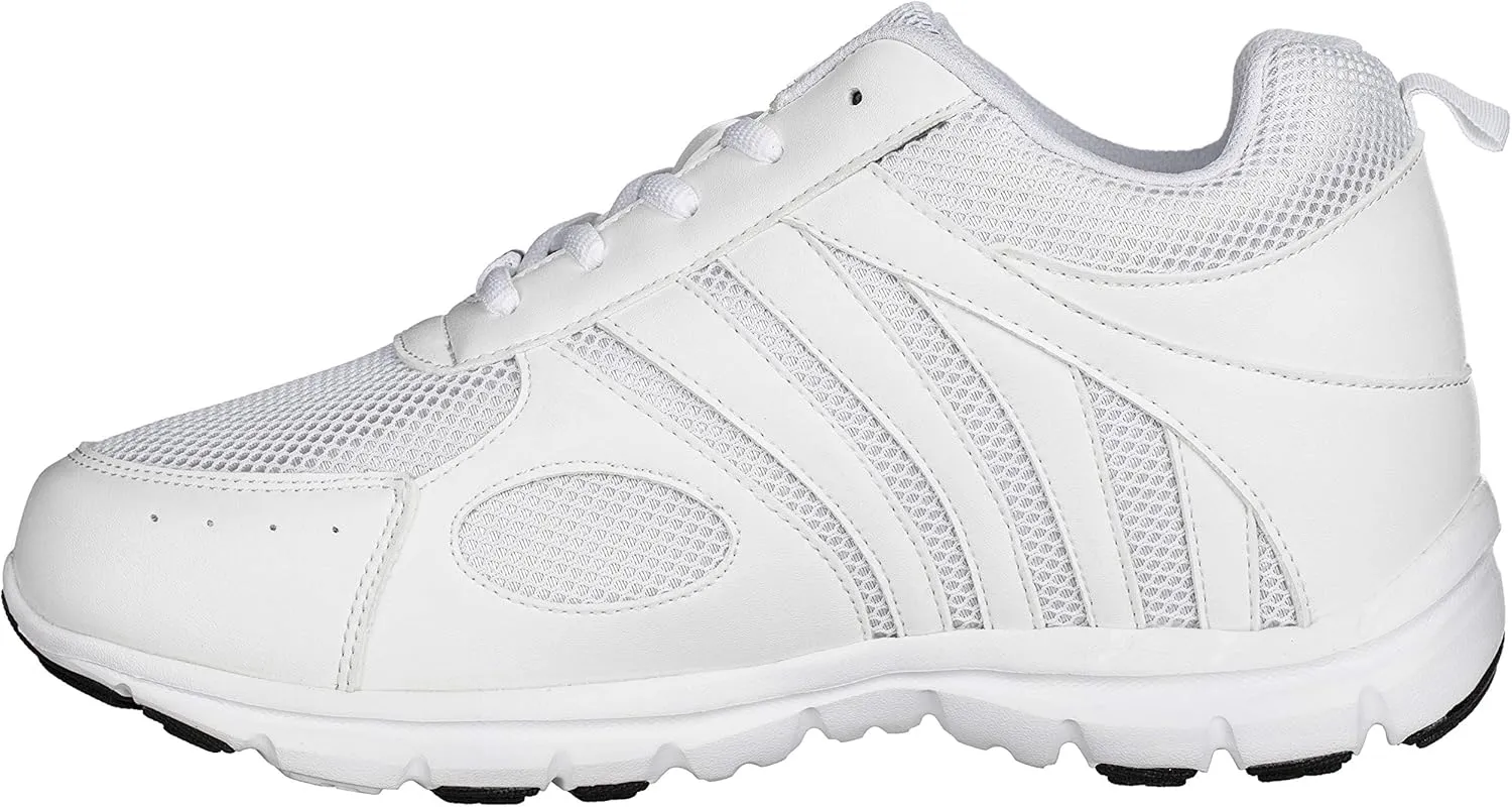 CALTO Men's Invisible Height Increasing Elevator Shoes - White Leather/Mesh Lace-up Super Lightweight Trainer Sneakers - 3 Inches Taller - G3303 - Size 9 D(M) US