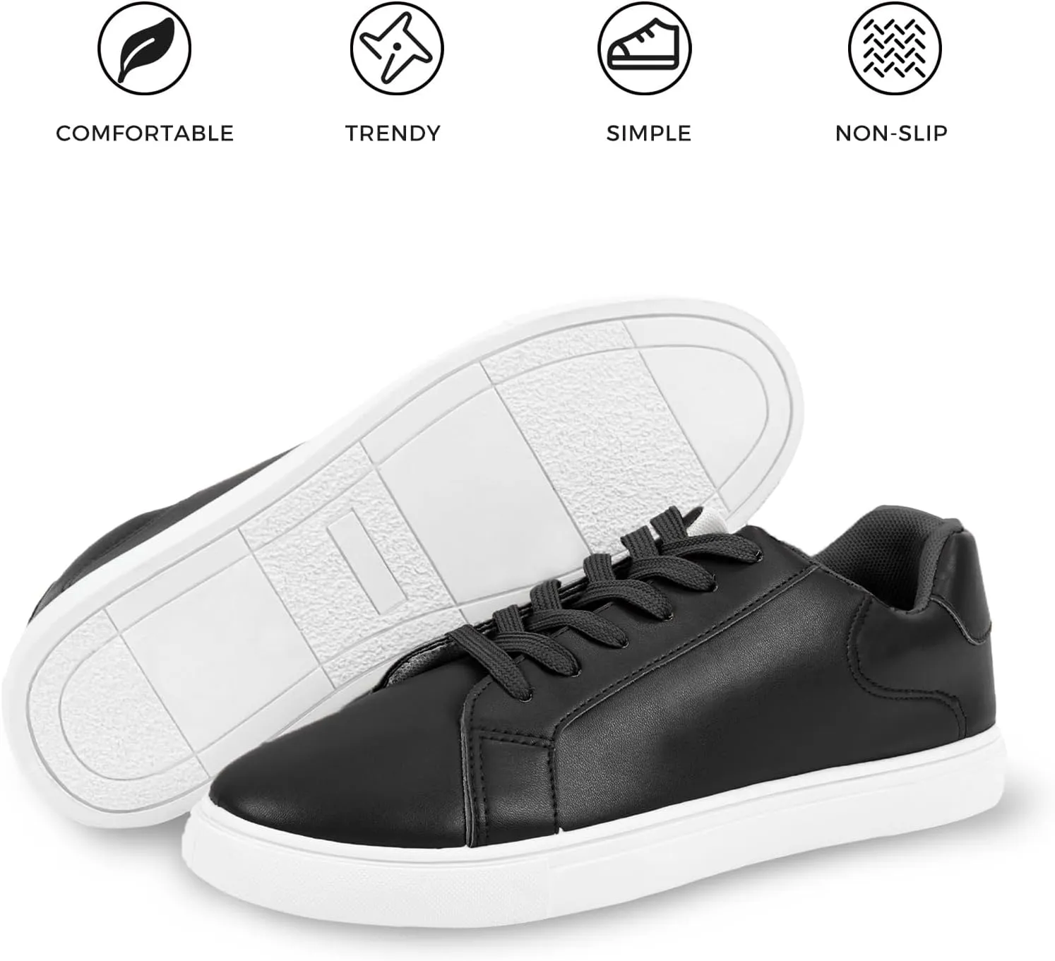 CHINMOON Women's Fashion Sneakers White PU Leather Casual Shoes Low Top Lace Up Tennis Sneakers