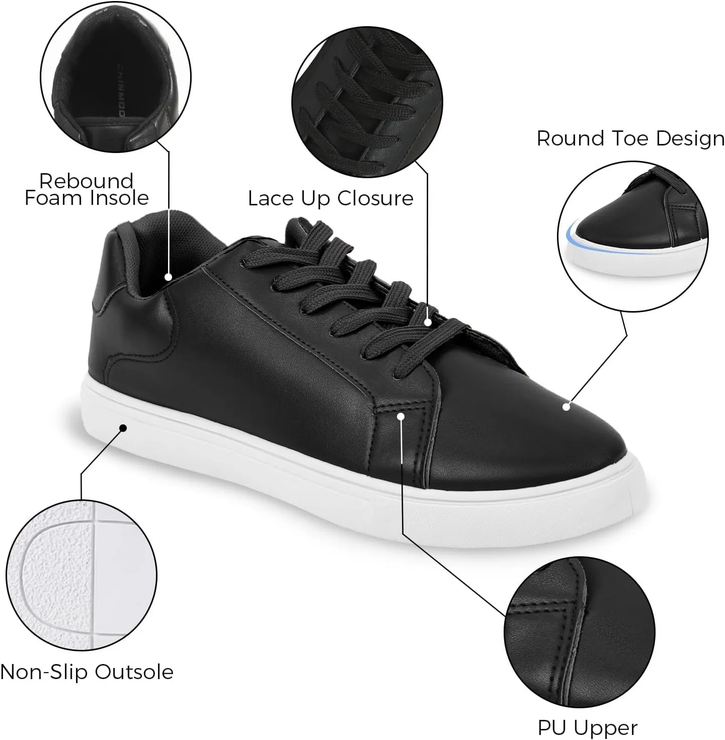 CHINMOON Women's Fashion Sneakers White PU Leather Casual Shoes Low Top Lace Up Tennis Sneakers