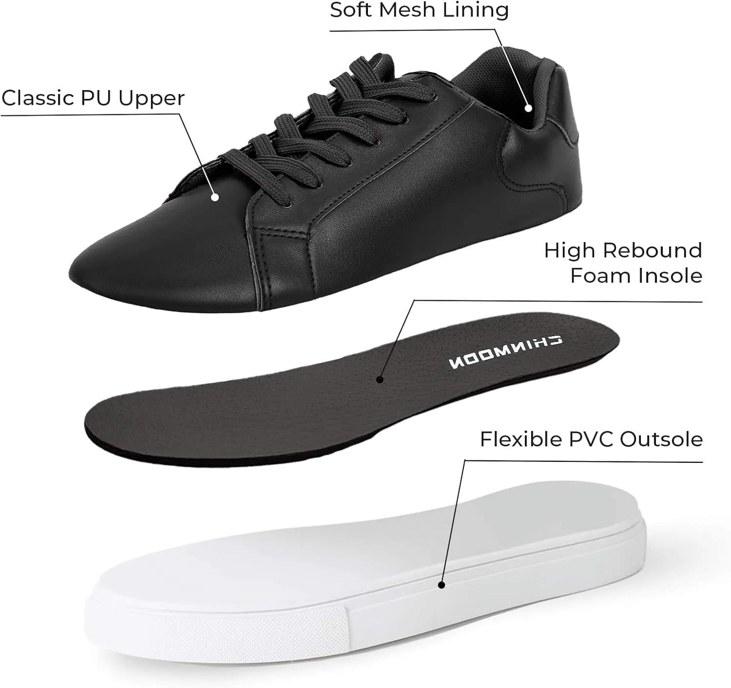 CHINMOON Women's Fashion Sneakers White PU Leather Casual Shoes Low Top Lace Up Tennis Sneakers