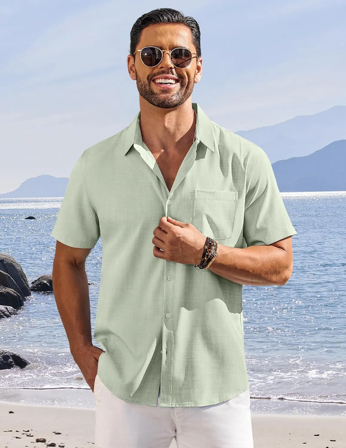 COOFANDY Shirts for Men Short Sleeve Button Down Shirt Casual Summer Beach Shirts