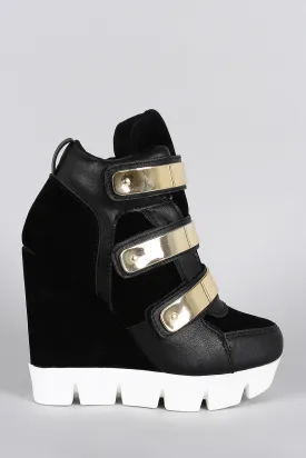 Dollhouse Suede Metallic Strap High Top Wedge Sneaker