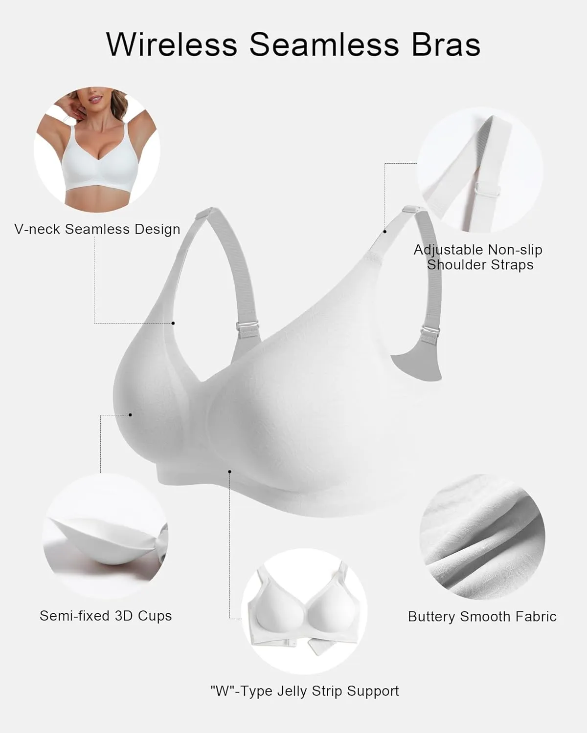 HORISUN Seamless Bra V Neck Lace Floral Wireless Bralette No Underwire Bra for Women