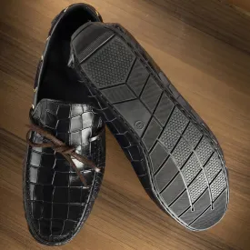 Navy Blue Glossed Croco Driving Loafers