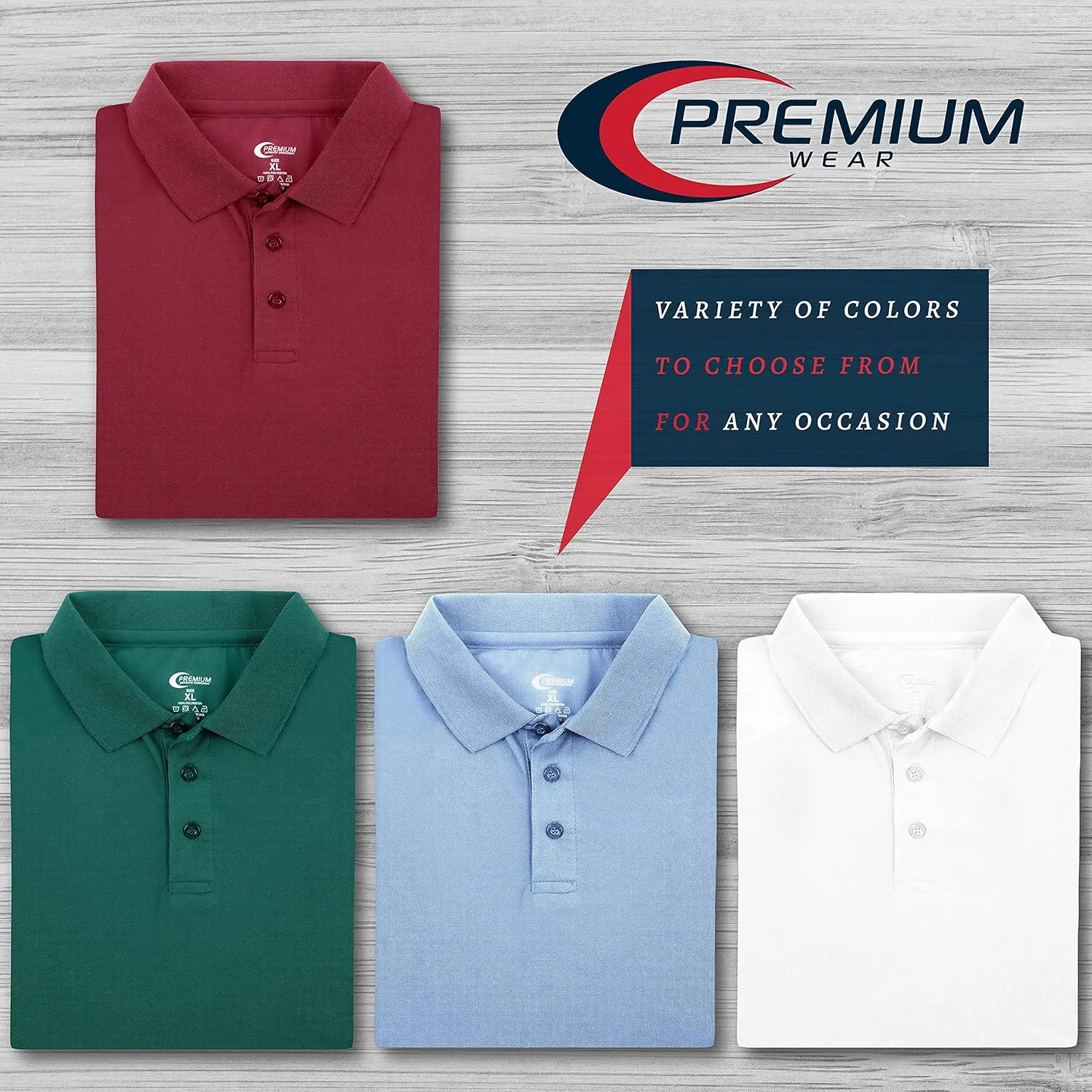 Premium Wear Men's Polo T-Shirt, High Moisture Wicking Dry Fit Performance Short-Sleeve Polo T-Shirt w Collar for Golf Tennis