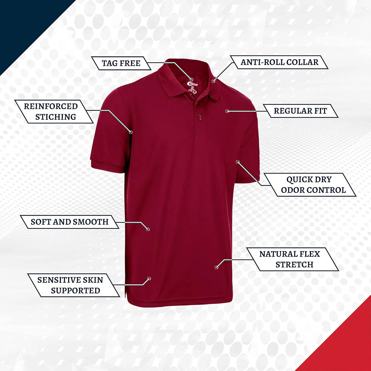 Premium Wear Men's Polo T-Shirt, High Moisture Wicking Dry Fit Performance Short-Sleeve Polo T-Shirt w Collar for Golf Tennis