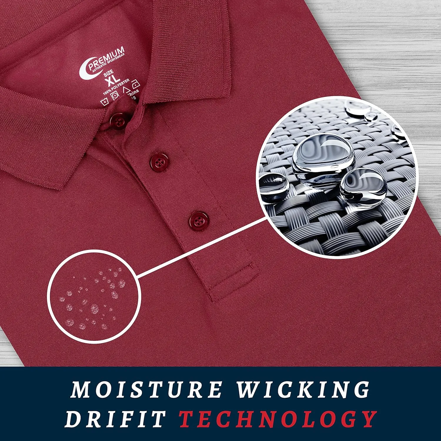 Premium Wear Men's Polo T-Shirt, High Moisture Wicking Dry Fit Performance Short-Sleeve Polo T-Shirt w Collar for Golf Tennis