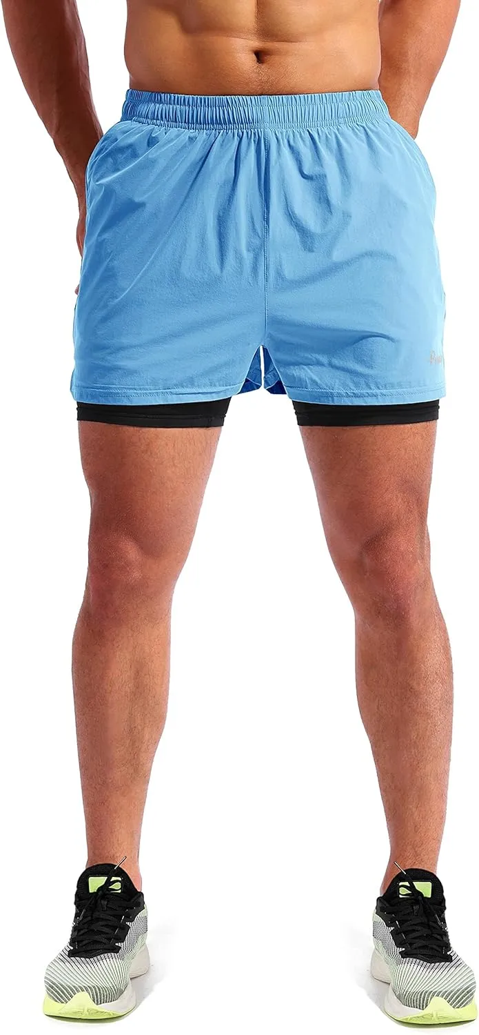 Pudolla Men??s 2 in 1 Running Shorts 5"/7" Quick Dry Gym Athletic Workout Shorts for Men with Phone Pockets