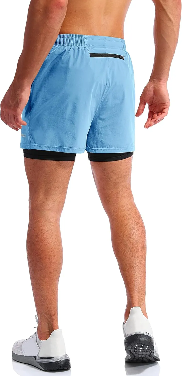 Pudolla Men??s 2 in 1 Running Shorts 5"/7" Quick Dry Gym Athletic Workout Shorts for Men with Phone Pockets