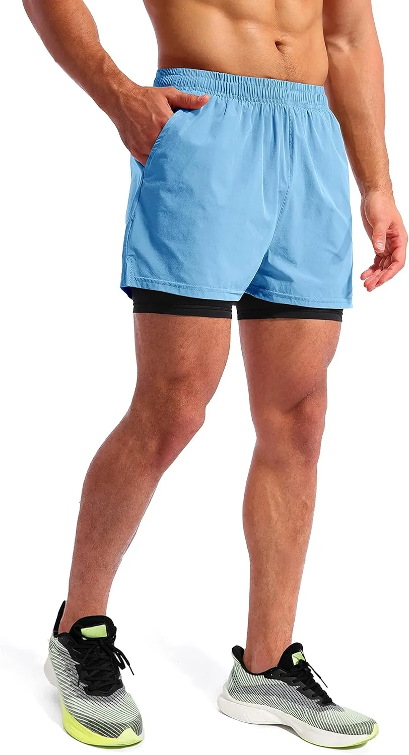 Pudolla Men??s 2 in 1 Running Shorts 5"/7" Quick Dry Gym Athletic Workout Shorts for Men with Phone Pockets