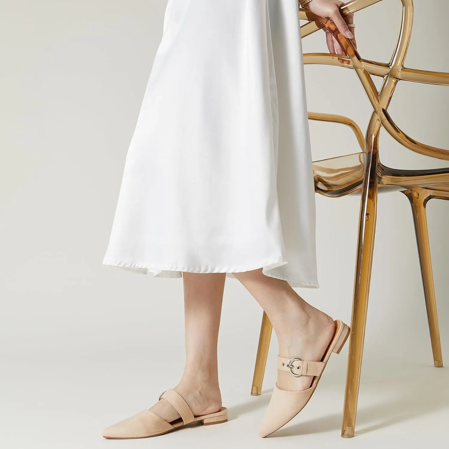 Rekayla Mules for Women Adjustable Strap Pointed Toe Backless Loafer Shoes