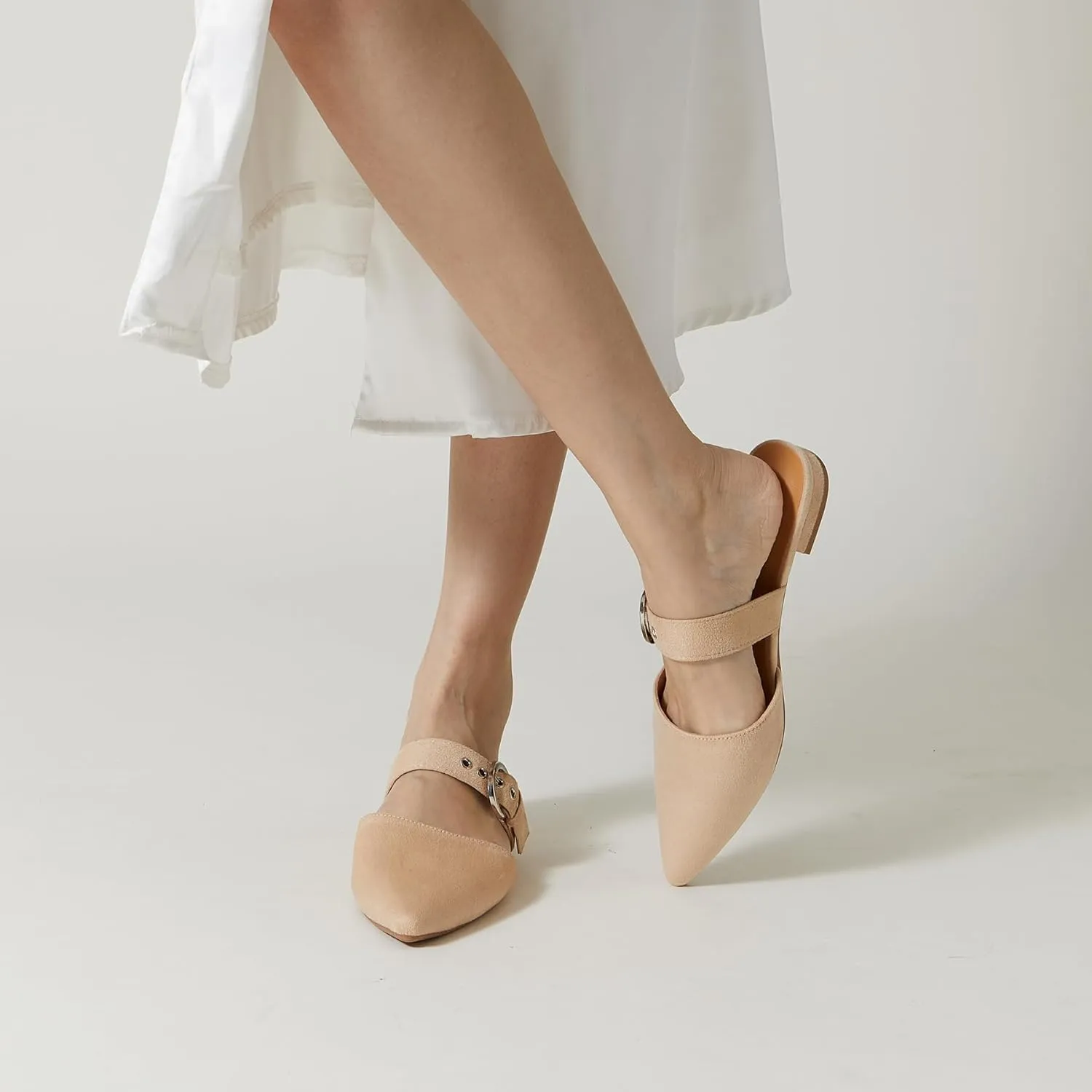 Rekayla Mules for Women Adjustable Strap Pointed Toe Backless Loafer Shoes