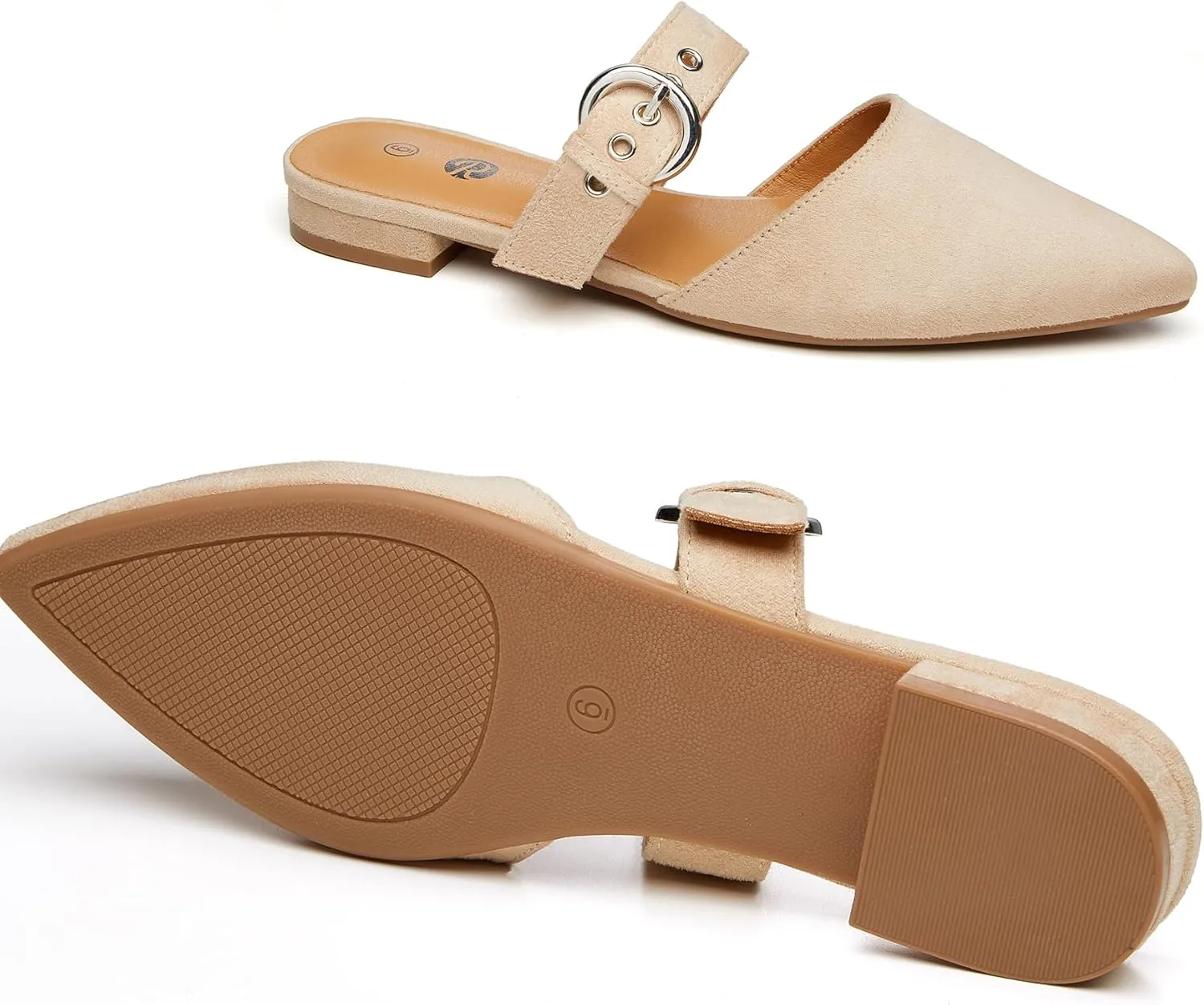 Rekayla Mules for Women Adjustable Strap Pointed Toe Backless Loafer Shoes