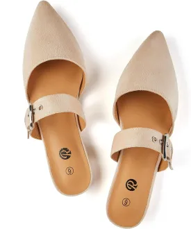 Rekayla Mules for Women Adjustable Strap Pointed Toe Backless Loafer Shoes