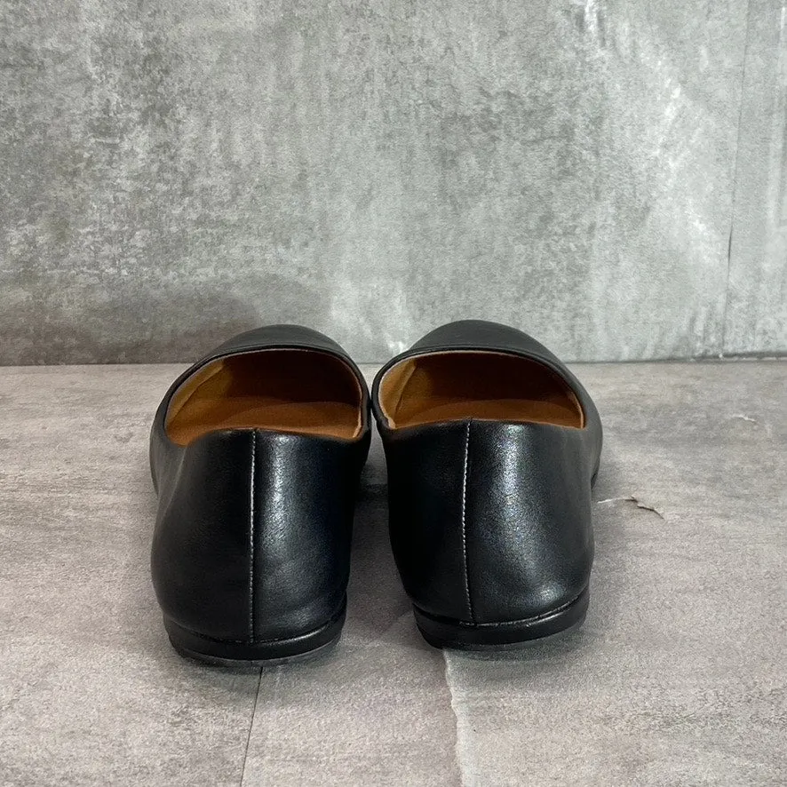 SUN   STONE Women's Black Smooth Eliana Memory Foam Round-Toe Slip-On Flats SZ 7