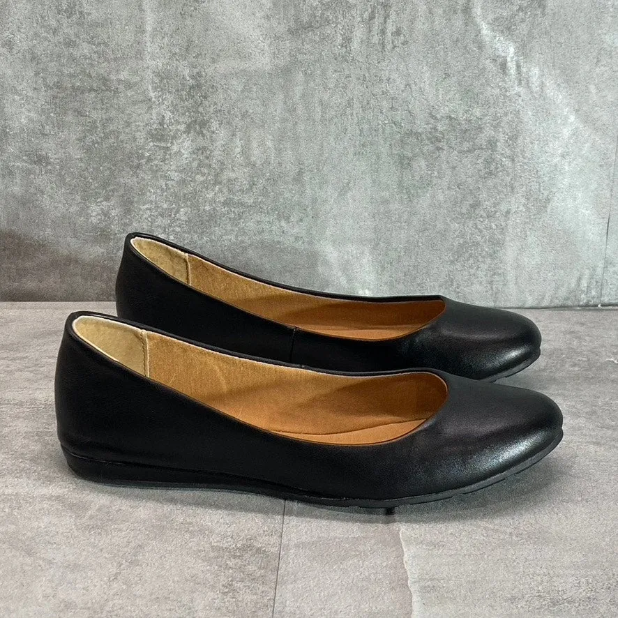 SUN   STONE Women's Black Smooth Eliana Memory Foam Round-Toe Slip-On Flats SZ 7