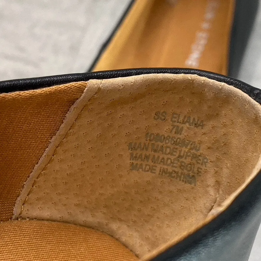 SUN   STONE Women's Black Smooth Eliana Memory Foam Round-Toe Slip-On Flats SZ 7