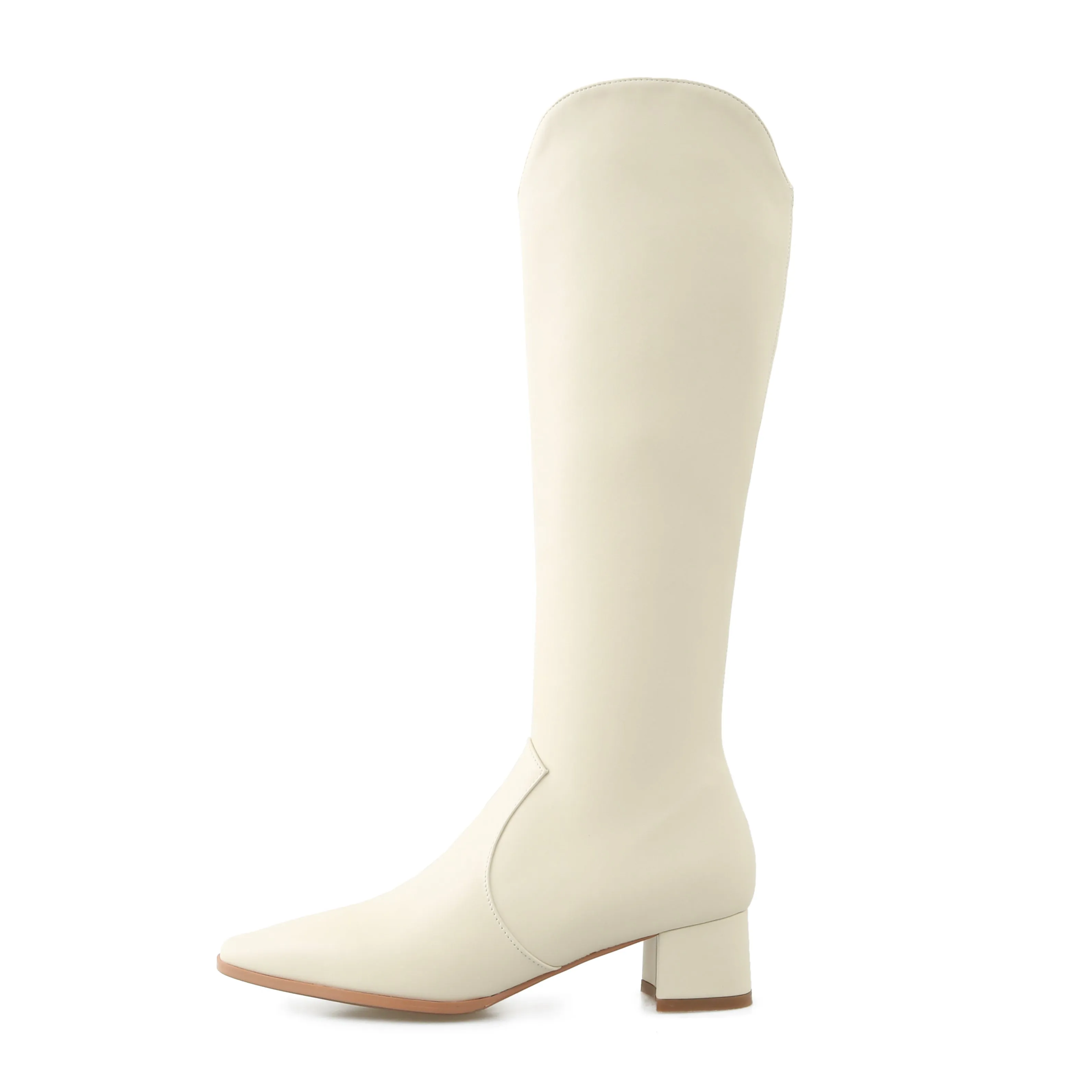 TinaCus Women's Handmade Leather Comfortable Chunky Heel Side Half Zipper Round Toe Knee-High Boots